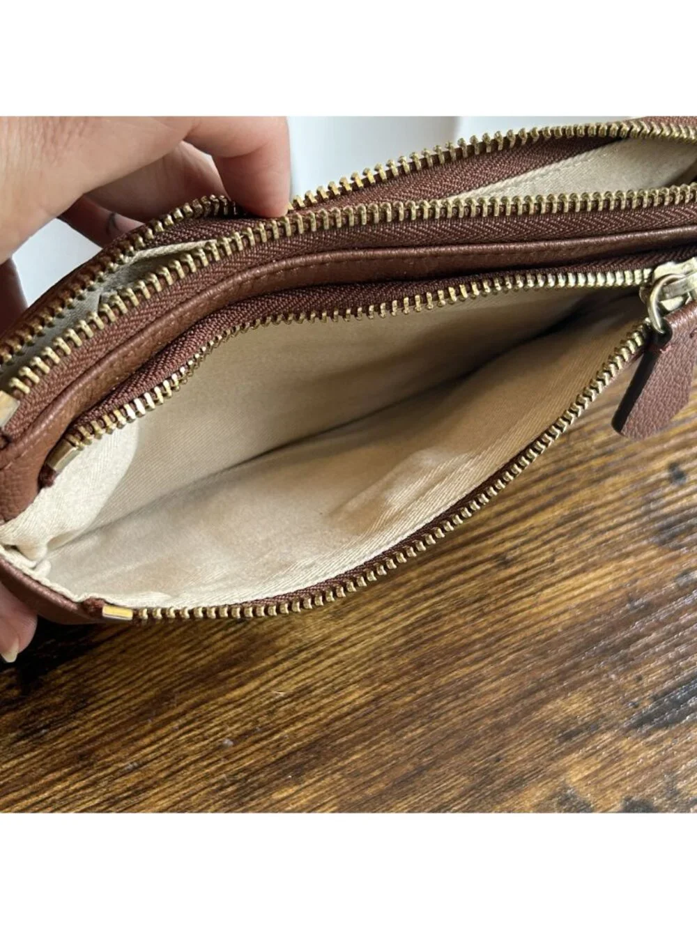 Jason Wu Brown Leather Wristlet Wallet Gold Hardware Multi Zipper Compartments